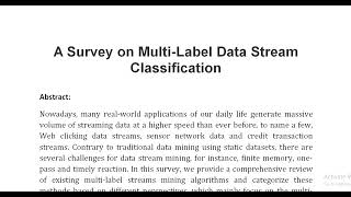 A Survey on Multi Label Data Stream Classification [upl. by Isak977]