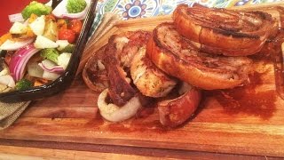 Porchetta rellena de carré de cerdo con salteado de vegetales [upl. by Hambley403]