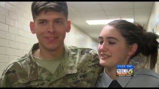 Soldier surprises fiancee after yearlong deployment [upl. by Annaitsirk]