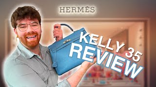 Hermès Kelly 35 Full Review  What Fits  Mod Shots  Hermès Kelly Full Review [upl. by Zetta274]