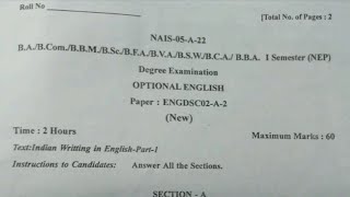 Optional English NEP Question Paper for BA Bcom BBM BSC BFA BVA BCA BBA BSW 2022 gulbarga University [upl. by Fellner]