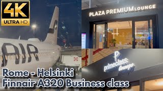 4K Finnair A320 Business Class Rome  Helsinki  Rome airport lounge  Plaza Premium Priority Pass [upl. by Robma996]