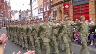 2 Mercian Queens Royal Hussars and Grenadier Guards march in Worcester [upl. by Riabuz592]