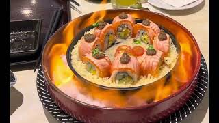 Flaming truffle cheese salmon roll at ichiban boshi [upl. by Deron199]