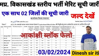 मध्य प्रदेश आकांशी ब्लॉक फेलो एक साथ 02 जिला की मेरिट सूची जारी I विकास खंड स्तरीय भर्ती I2024 [upl. by Htiekram]