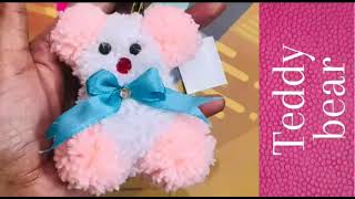 DIY crafts  how to make pom pom mini teddy bear  keychain making with wool threadpom pom teddy [upl. by Tenney]