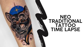 Tattoo process time lapse raccoon neo traditional [upl. by Gabler]