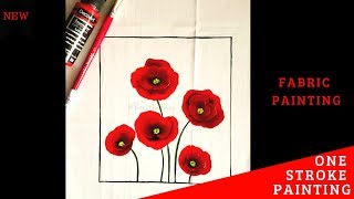 Easy Poppy Painting on Fabric  Fabric Painting Design  One Stroke Painting Poppy  DIY [upl. by Forest834]