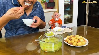 Monkey BiBi and dad eat simple but full of love [upl. by Armbruster]