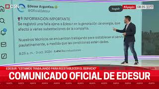 COMUNICADO de EDESUR ante el CORTE MASIVO de ENERGÍA en ZONA SUR y PARTE de CABA [upl. by Aikrehs692]