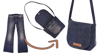 A shoulder bag out of old jeans  how to sew a bag quickly [upl. by Fai]