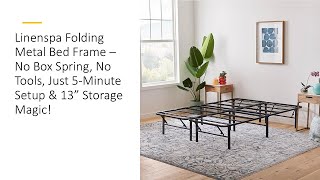 Linenspa Folding Metal Bed Frame – No Box Spring No Tools Just 5Minute Setup amp 13” Storage Magic [upl. by Tisbe187]