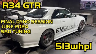 R34 GTR  Final Dyno at SRD Tuning  513whp [upl. by Gwenn49]