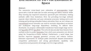 DTSE SpaceNet Deformable Transformer Based Single Stage End to End Network for 6 D Pose Estimation [upl. by Ri181]