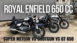 Royal Enfield Super Meteor 650 vs Shotgun 650 vs GT 650  Detailed Comparison  Motorxone [upl. by Cheke103]