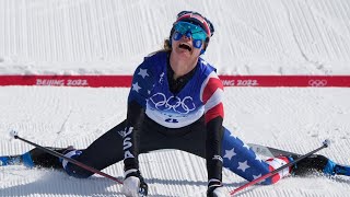 American Jessie Diggins wins silver in 30km crosscountry race at Olympics [upl. by Eeniffar]