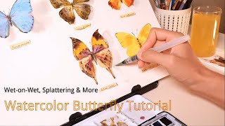 Watercolor Butterfly Tutorial WetonWet Splattering amp More [upl. by Bainbrudge]