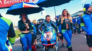 BSB Motorcycle GRID WALK includes ALL STAR RIDERS amp Bikes  Pit Garages at DONINGTON PARK Race Track [upl. by Gabriella155]