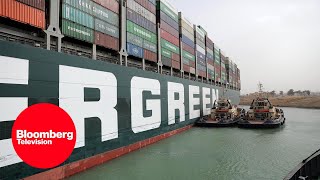 Tug Boats Try to Move Ship Stuck in Suez Canal [upl. by Eldredge520]