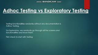 Adhoc Testing vs Exploratory Testing Testing interview questions [upl. by Airetnahs677]