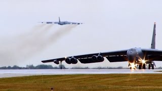 Twelve B52 Nuclear Bombers Depart Minot Air Force Base [upl. by Thisbee]