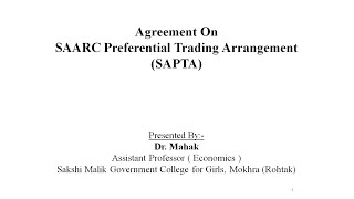 SAPTA  SAARC Preferential Trading Arrangement [upl. by Jareen]