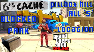 All 5 Gs Cache Locations at BLOCKED PARK PILLBOX HILL  GTA Online  Geralds Cache Spawn Points [upl. by Jaime]