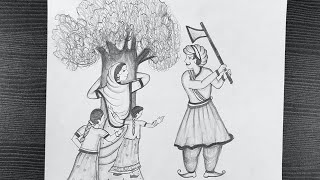 Drawing On Chipko Movement  Chipko Movement Poster Drawing  Step By Step  Pencil Drawing [upl. by Leirbag]