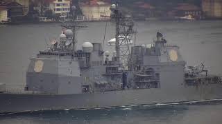 US Navy Ticonderoga class guidedmissile cruiser USS MONTEREY transits Istanbul towards Black Sea [upl. by Yerhcaz]