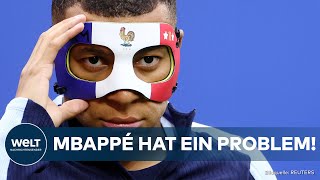 FUSSBALLEM quotÄrger um Gesichtsschutzquot Frankreich setzt auf Kylian Mbappé Nasenbeinbruch im Spiel [upl. by Rosenkranz]