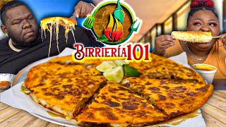 EATING A MASSIVE BIRRIA PIZZADILLA EXTRA CHEESY  BIRRIERIA 101  MUKBANG EATING SHOW [upl. by Adabelle]