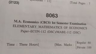 MA Economics cbsc 1st semester Elementary mathematics Of Economics question paper hpu icdeol [upl. by Lennod]