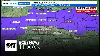 First Alert Weather Day Friday morning Freeze warning issued for parts of North Texas [upl. by Ivar]