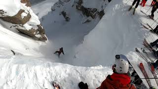 Corbets Couloir  the right and wrong way  Feb 13 2020 Jackson Hole Ski Resort  Wyoming [upl. by Nerraw]