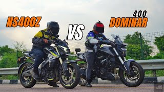 Bajaj Dominar 400 vs Bajaj Pulsar NS400z Drag Race [upl. by Enyrhtak]