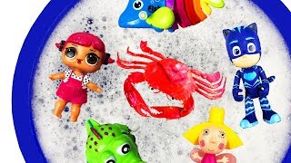 Learn Colors with Animals Pj Masks and Ben amp Holly  Bucket with Toys for Children [upl. by Naitsirt]