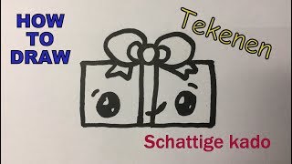 💕 Tekenen voor beginners  SCHATTIGE KADO TEKENEN  How to draw a present ❤️ [upl. by Barthol]