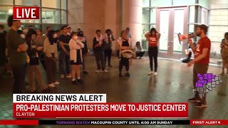 Protesters gather outside the St Louis County Jail after arrests made at WashU protest [upl. by Eanej]