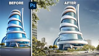 Using photoshop to improve ARCHITECTURAL renders postproduction architecturevisualization [upl. by Nylorahs]