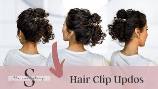 2Minute Hair Clip Hairstyles for Easy Curly Updos [upl. by Marozik]