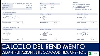 CALCOLO del RENDIMENTO di azioni ETF crypto metodologie e regimi di interesse Esempi con excel [upl. by Lleret936]