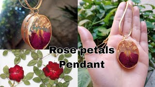 How to make Epoxy Resin pendant with Rose petals  Resin pendant Tutorial for beginners [upl. by Ahsemot934]