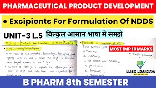 Excipients For Formulation of NDDS in Pharmaceutical Product Development 8th sem Unit 3 L 5 [upl. by Atena]