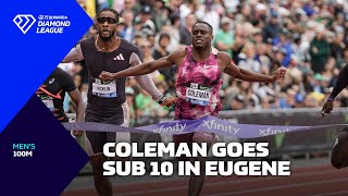 Christian Coleman goes sub10 in Eugene 100m  Wanda Diamond League 2024 [upl. by Anabelle]