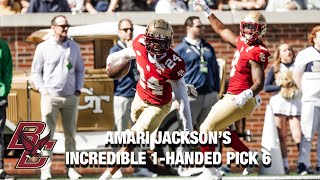 Boston Colleges Amari Jackson Needs Only 1 Hand For The Pick 6 [upl. by Bois]