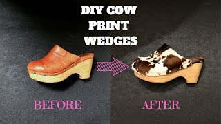 DIY COW PRINT WEDGES  JEFFREY CAMPBELL INSPIRED STUDDED CLOGS [upl. by Bayer]