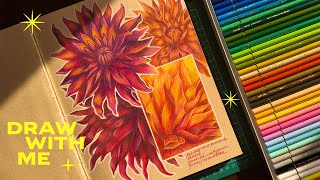 filling a sketchbook page with dahlias 🩷 draw flowers with me in colored pencil [upl. by Femi828]