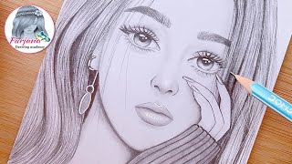 A Girl  Mood Off  Step By Step Pencil Sketch Tutorial for beginners  How to draw a pretty girl [upl. by Steffy]