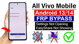 All Vivo ANDROID 1314  Google FRP Bypass  Settings Not Opening  Without PC [upl. by Jennica]