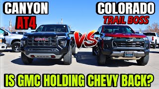 2024 GMC Canyon AT4 VS Chevy Colorado Trail Boss This Was Closer Than I Expected [upl. by Atterahs]